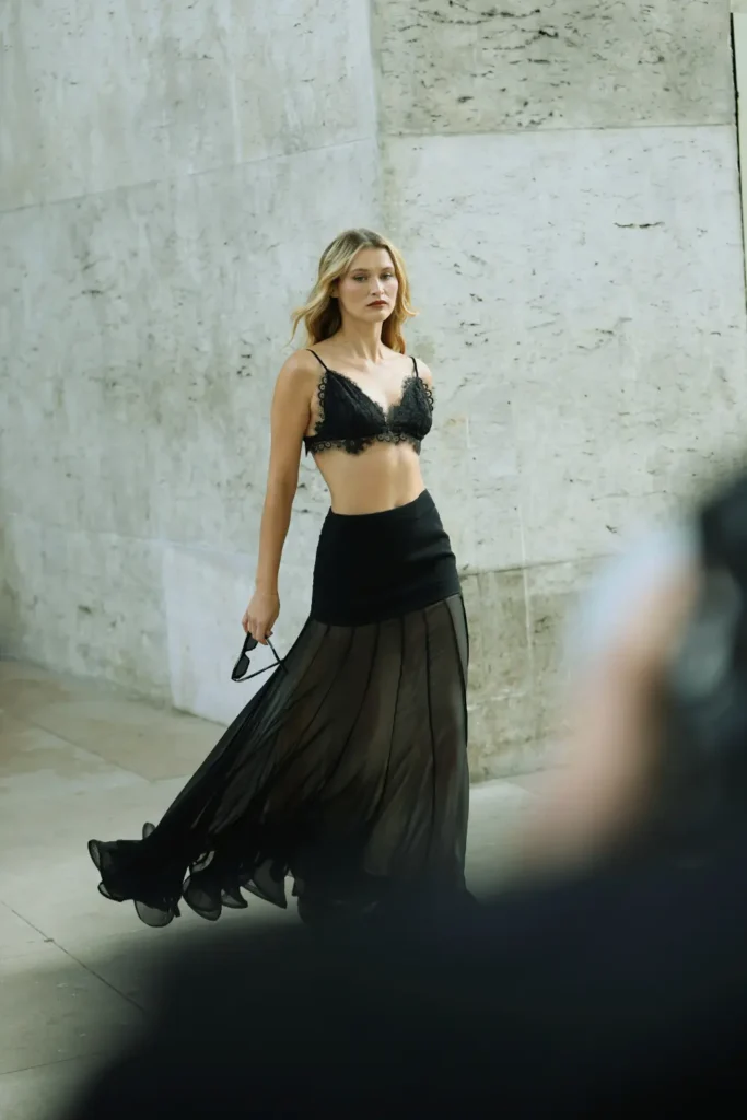 Elegant lady walking like a model