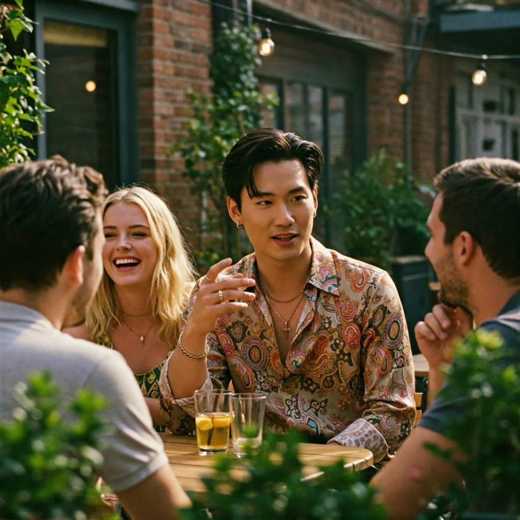 Friends having Fun conversation at table
