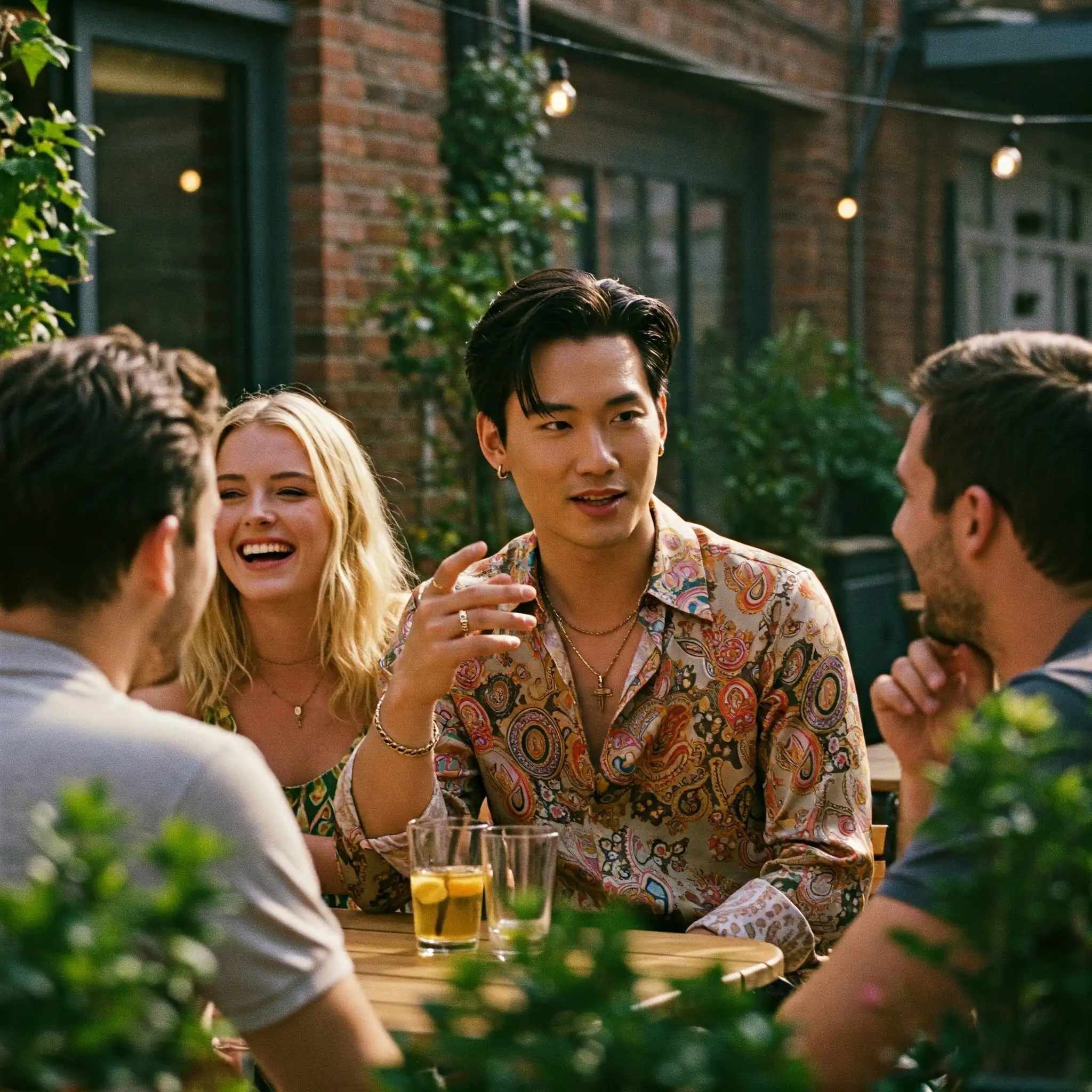 Friends having Fun conversation at table