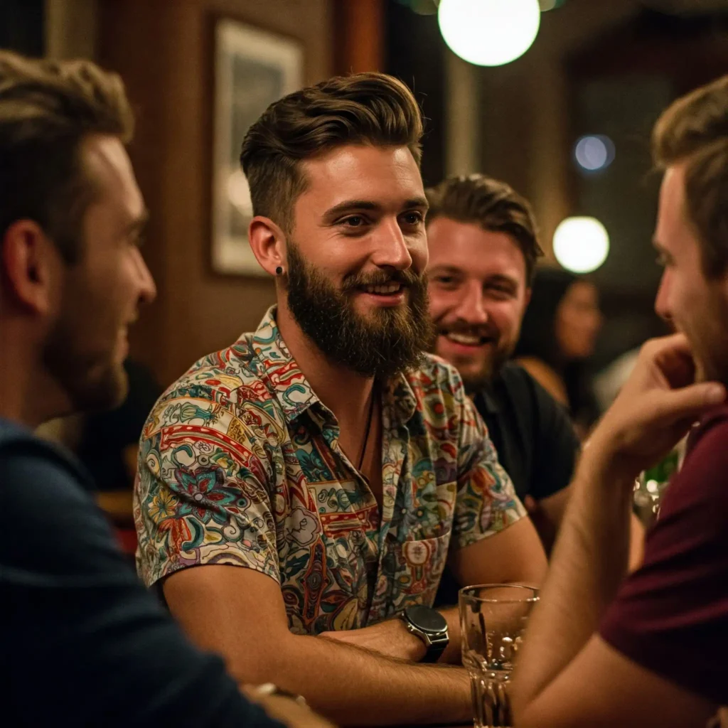 a Smiling person between conversations