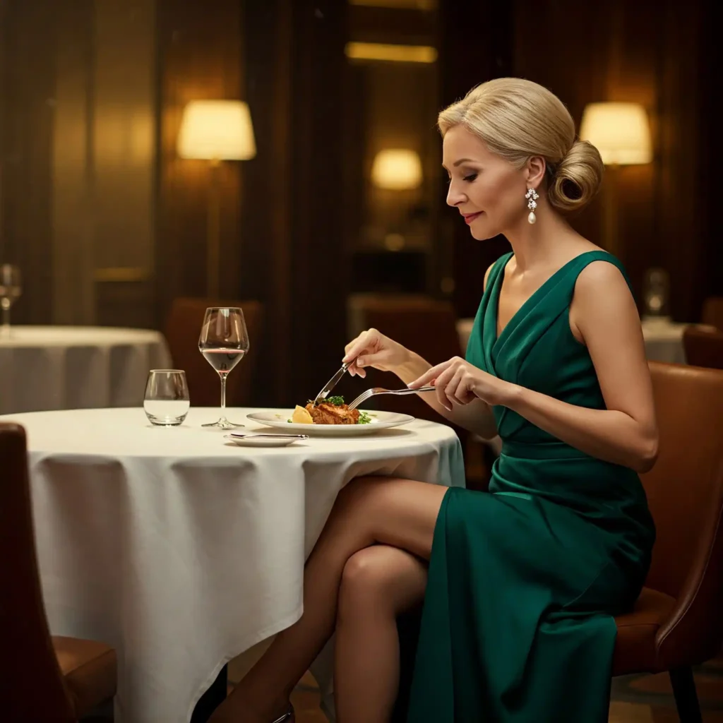 Elegant lady in dining, (Seating Etiquette)