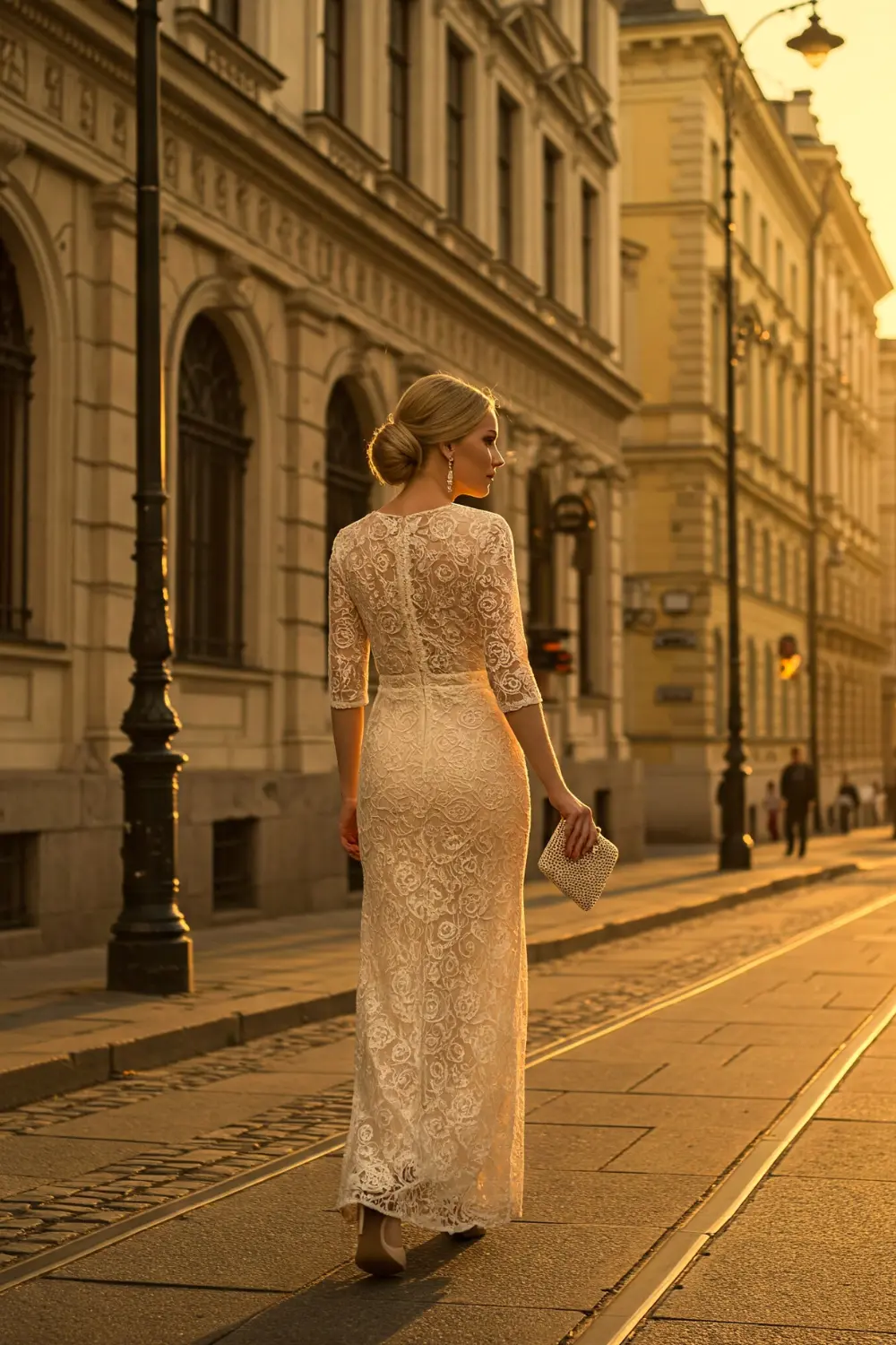elegant lady walking down the streets
