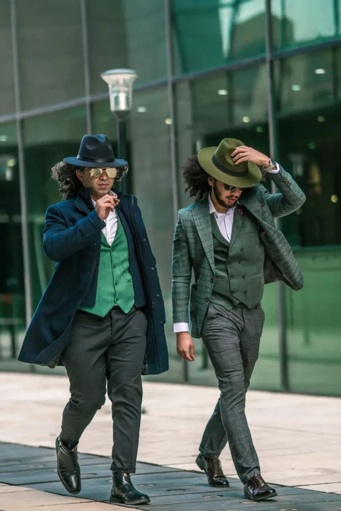 elegant mens walking down the streets ( How to Walk Like a Model)
