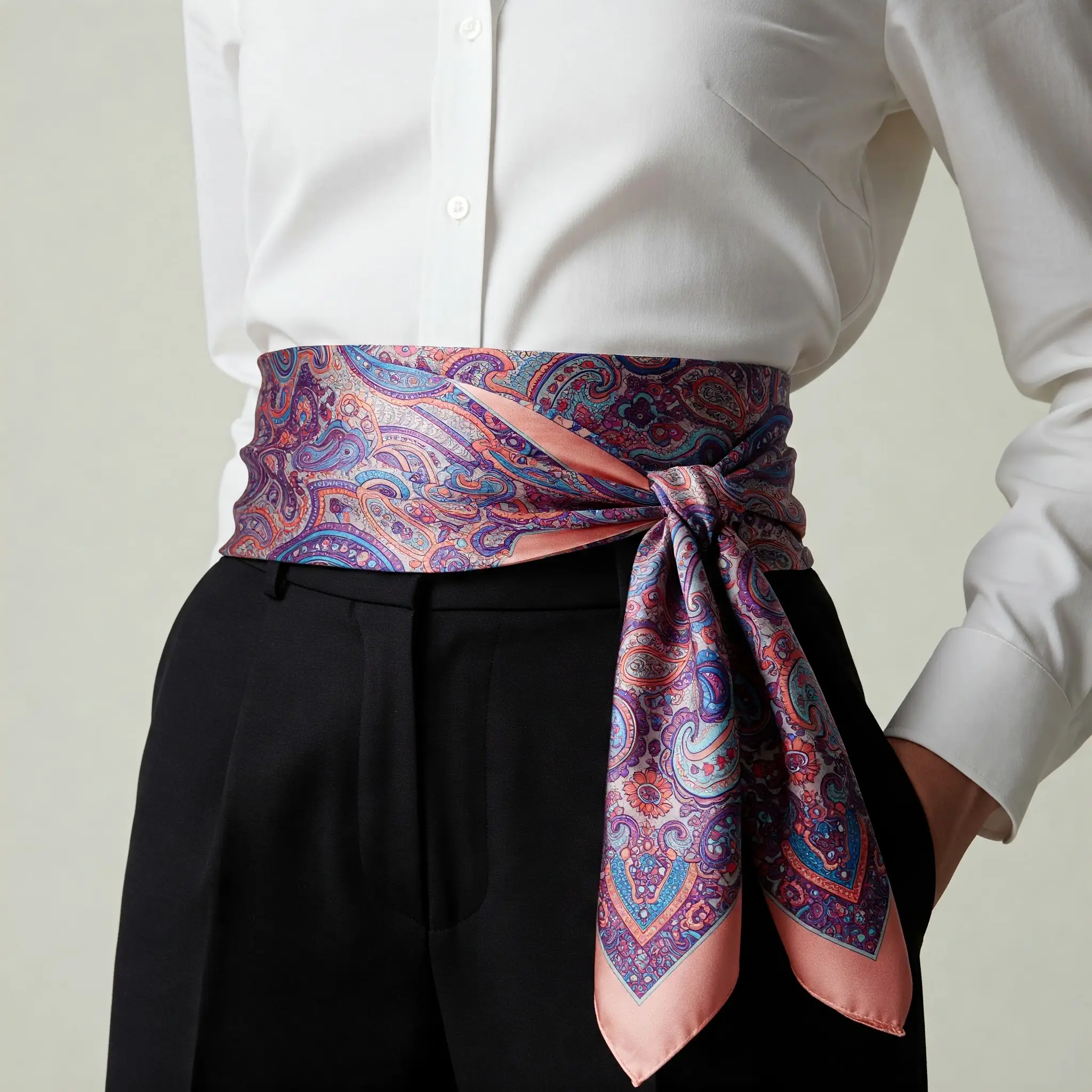 silk scarf as waist belt lady