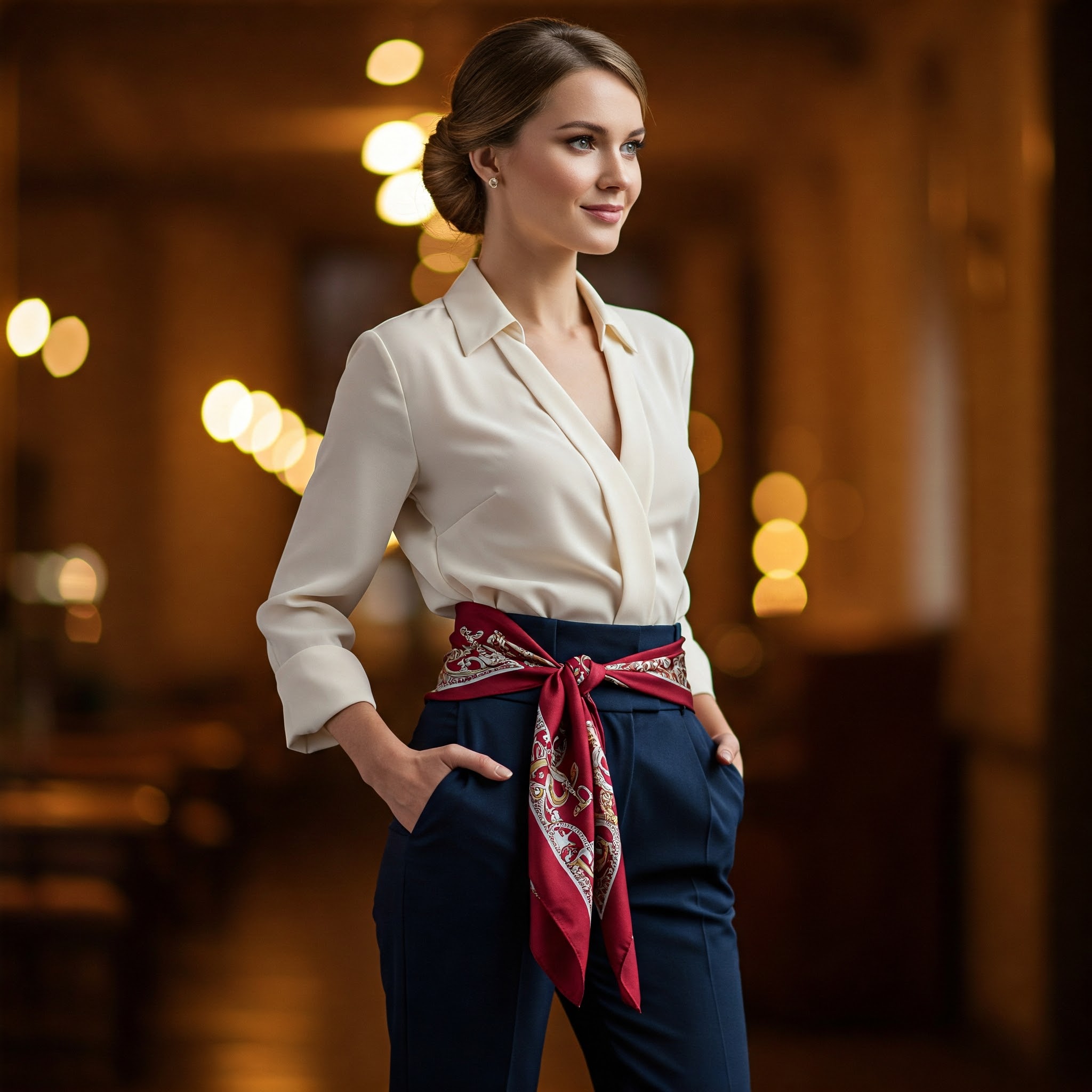 silk scarf as waist belt lady