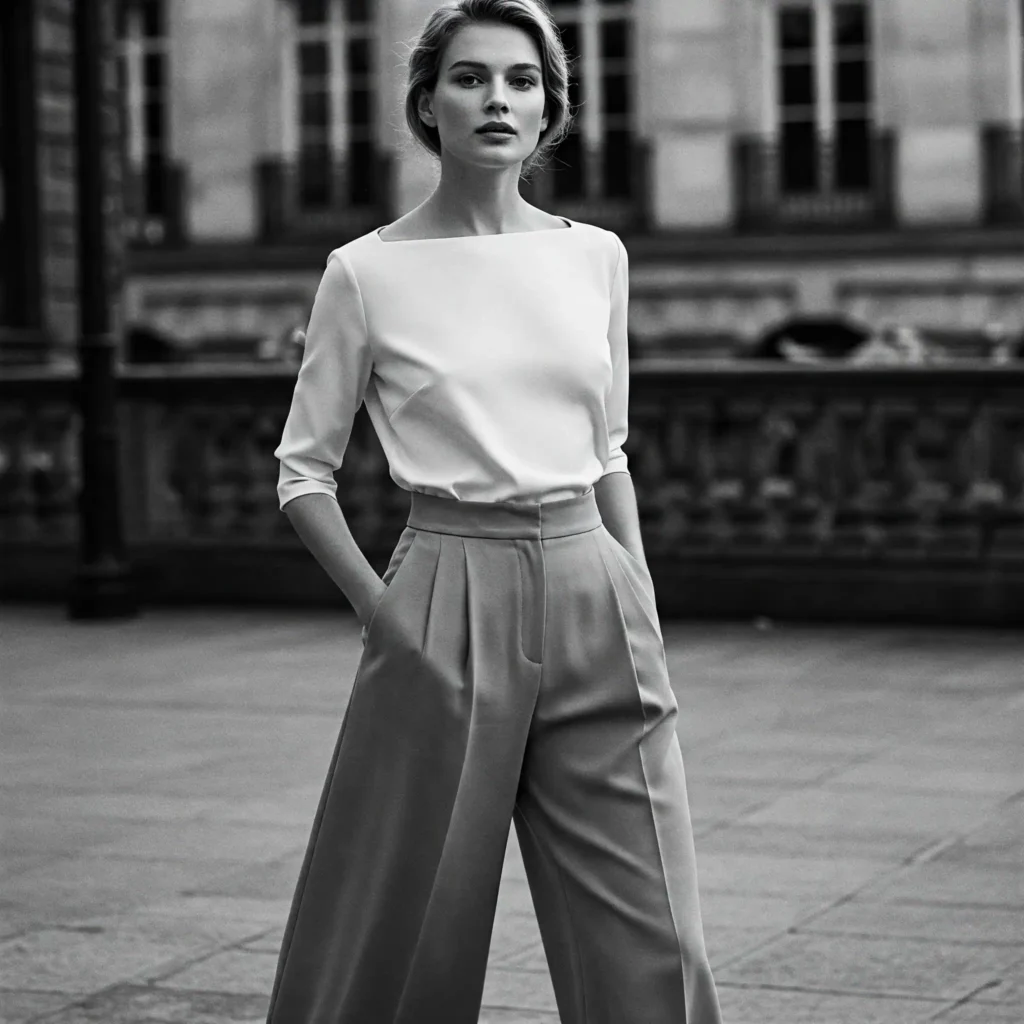 Boat Neck Blouse & Culottes (Classy Women's Outfit)