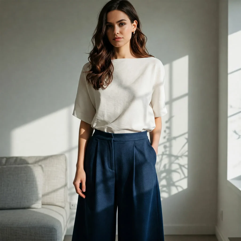 Boat Neck Blouse & Culottes (Classy Women's Outfit)
