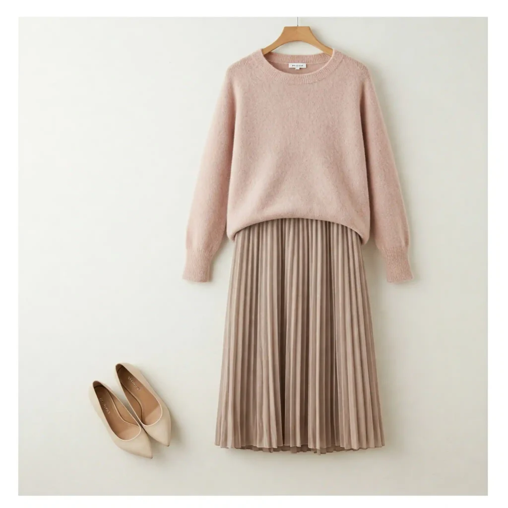 Cashmere Sweater & Pleated Skirt ( Classy Women's Outfit)