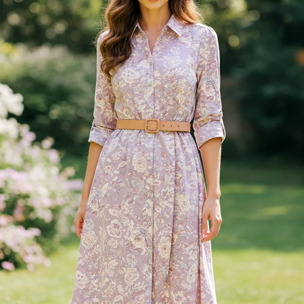 Midi Dress with a Belted Waist (classy women outfit! )