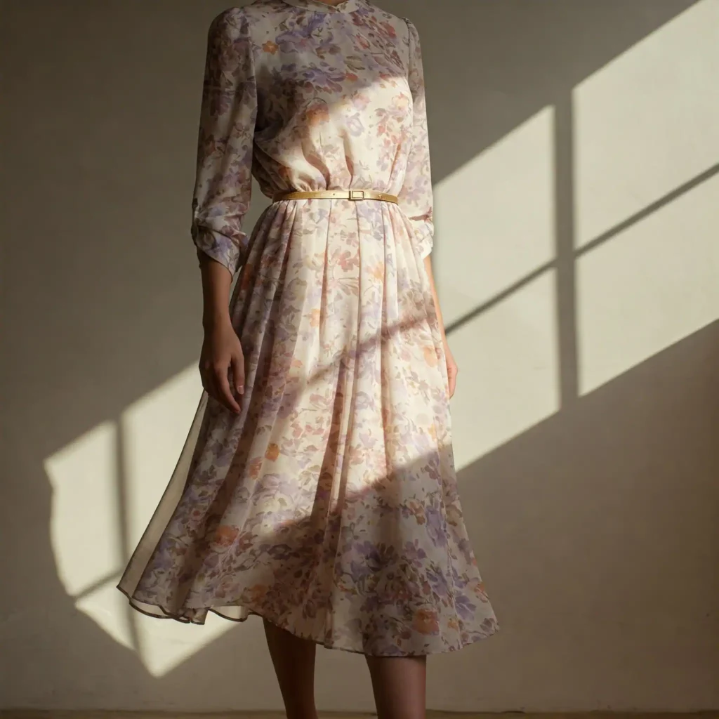 Midi Dress with a Belted Waist Aesthetic