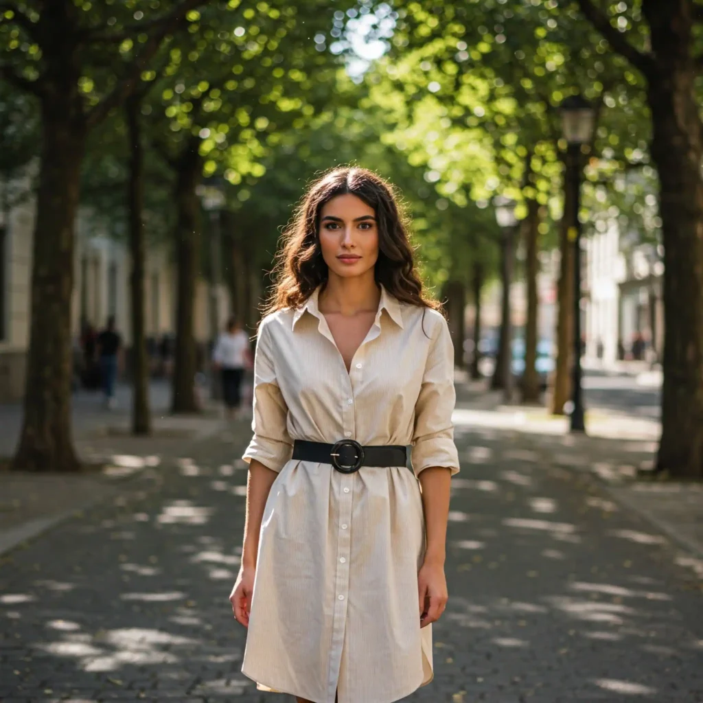 Shirt Dress with Statement Belt (Classy Women's Outfit)