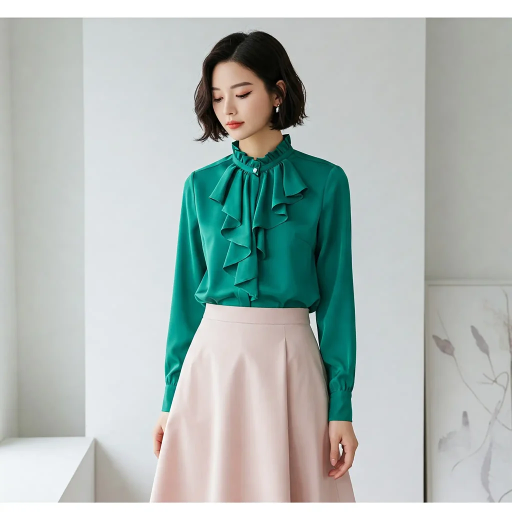 Silk Blouse & A-Line Skirt (classy women's outfit) 
