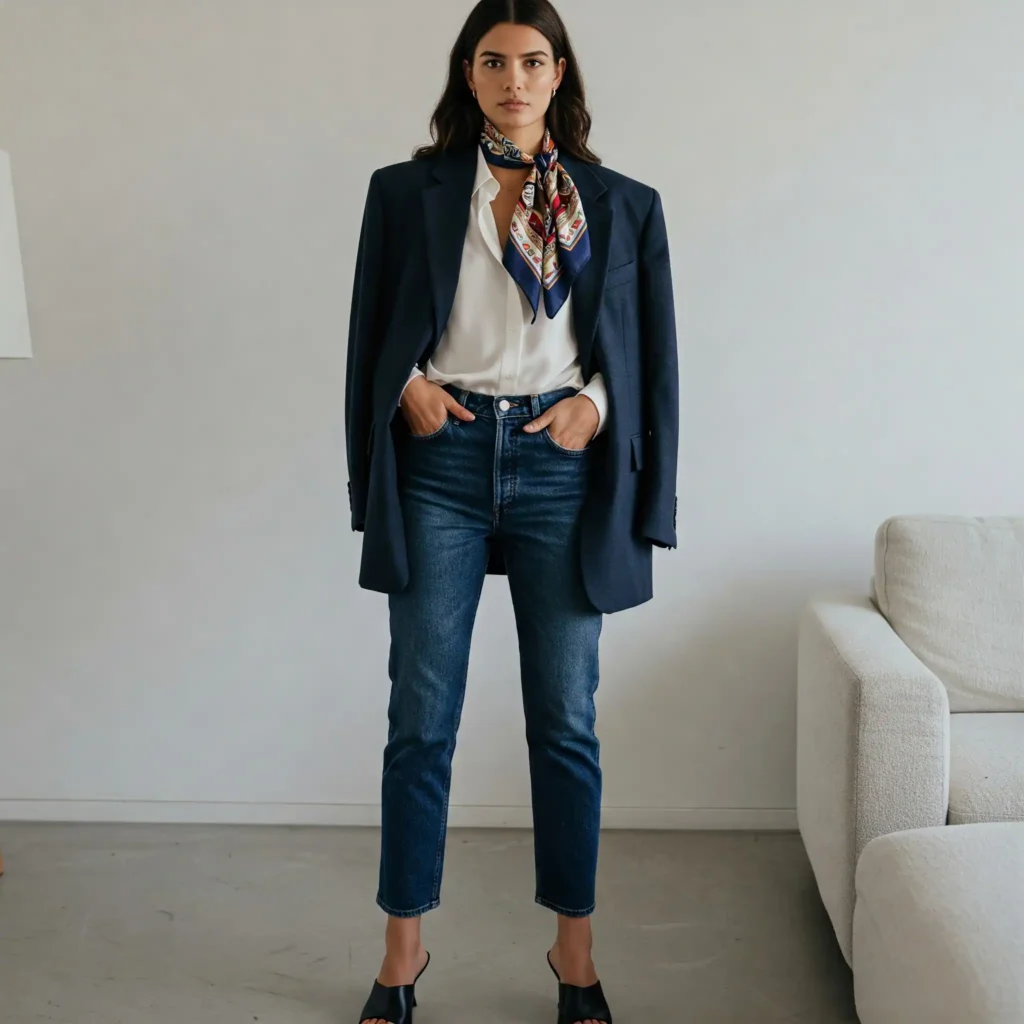 Silk Scarf + Oversized Blazer Combo (Classy Women's Outfit)