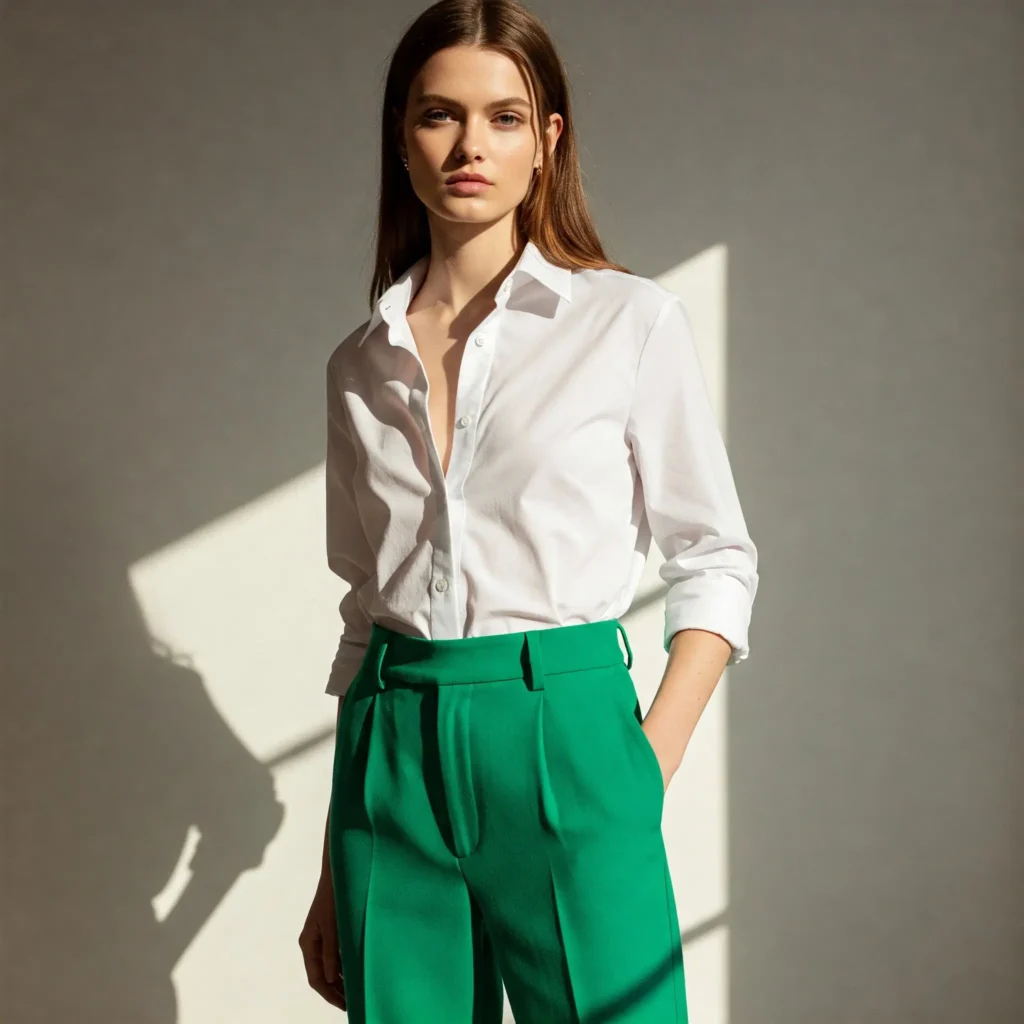 White Button-Down & High-Waisted Trousers 3 ( classy womens outfit )