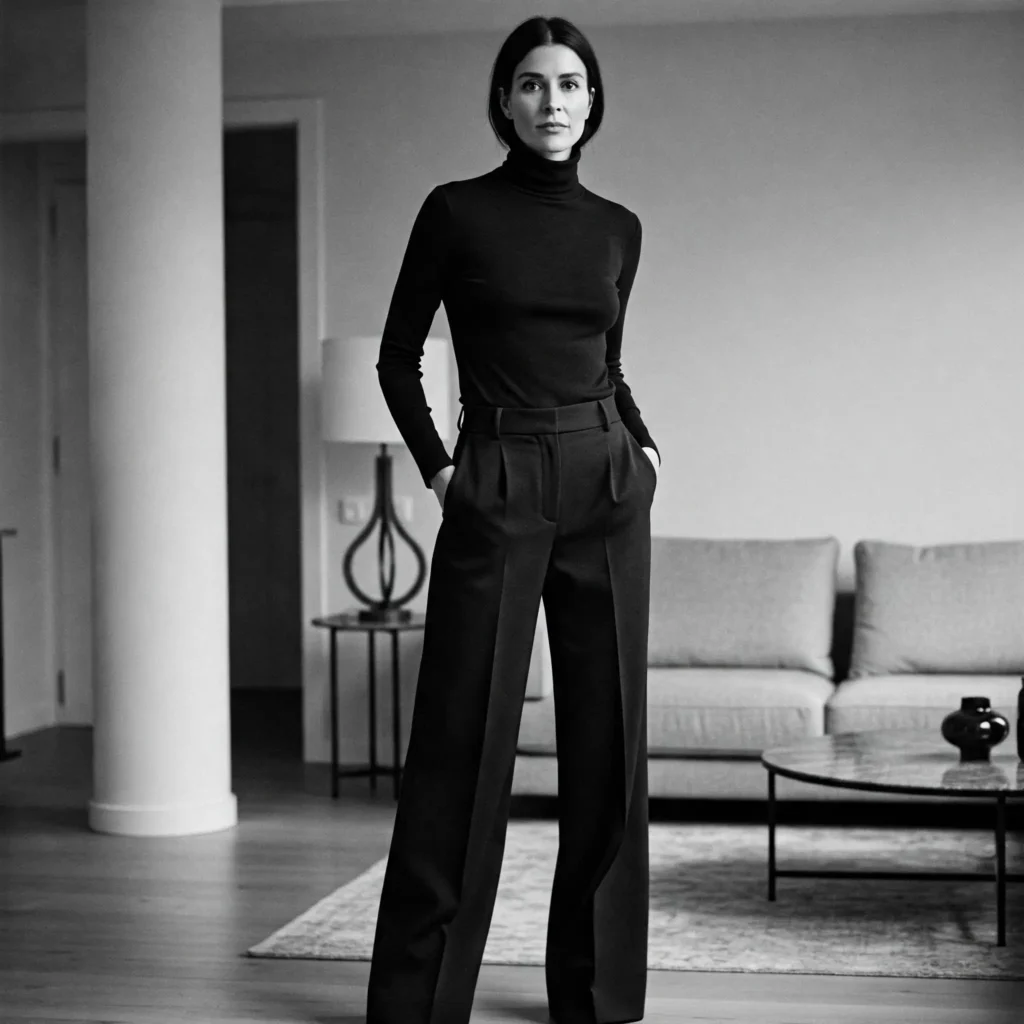 Wide-Leg Trousers & Turtleneck (Classy Women's Outfit)