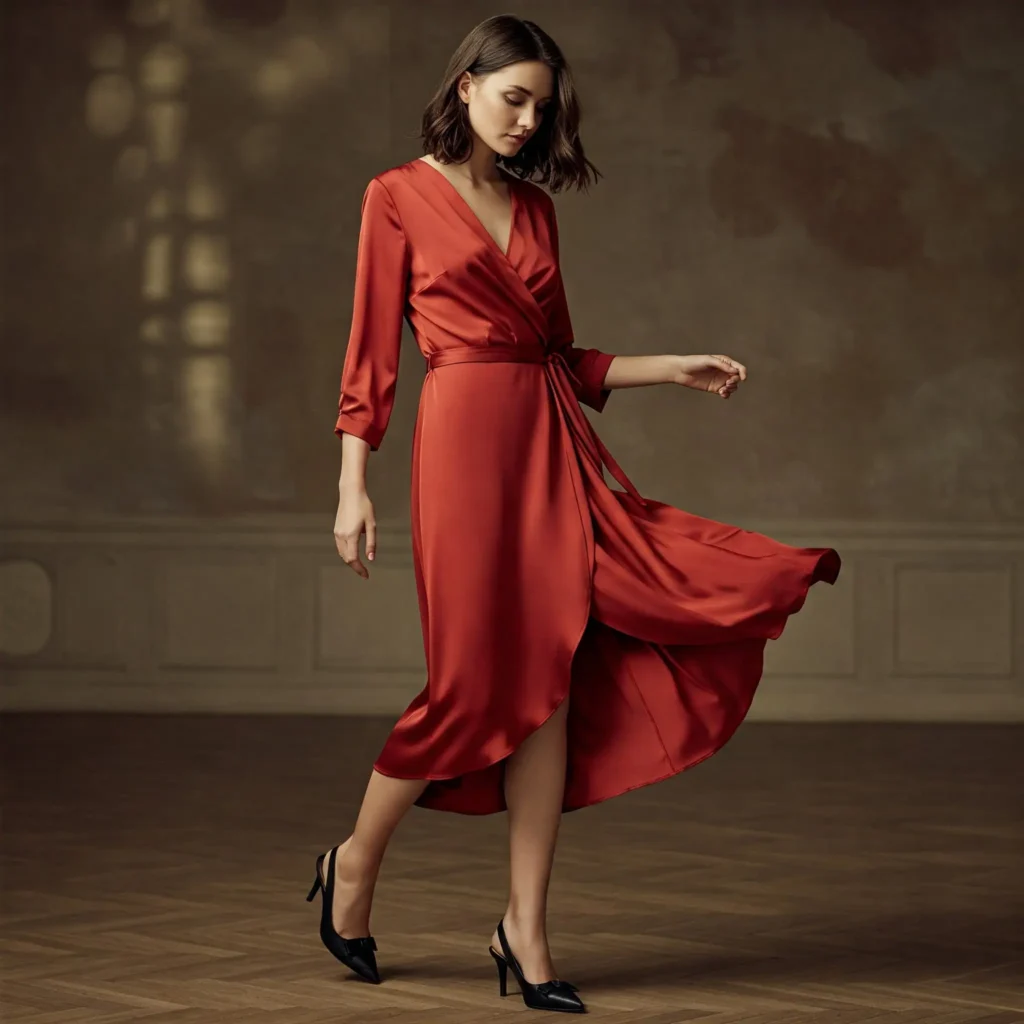 Wrap Dress & Slingback Heels (Classy Women's Outfit)