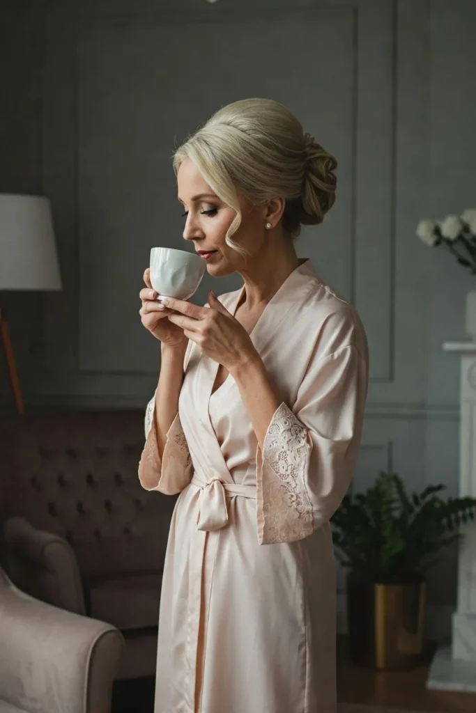 A elegant women drinking tea in morning