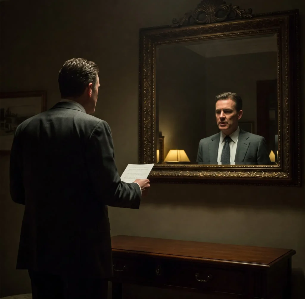 man speaking in front of mirror praticing his speech